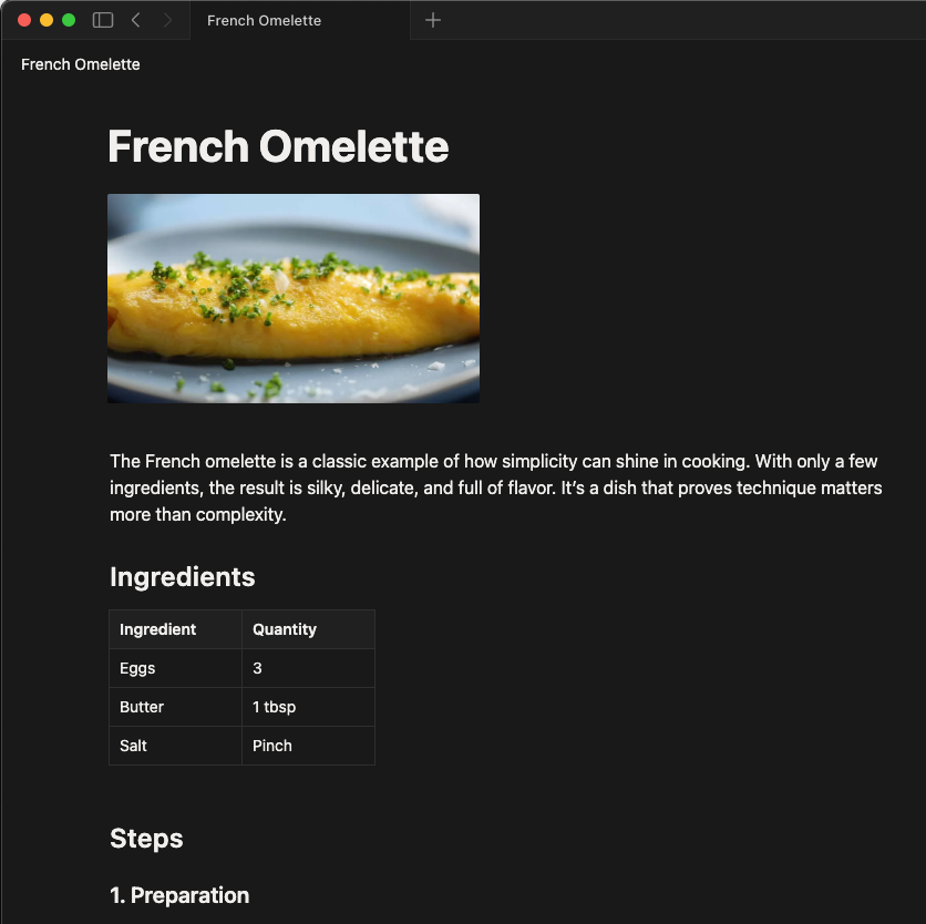 Notion page with Markdown content